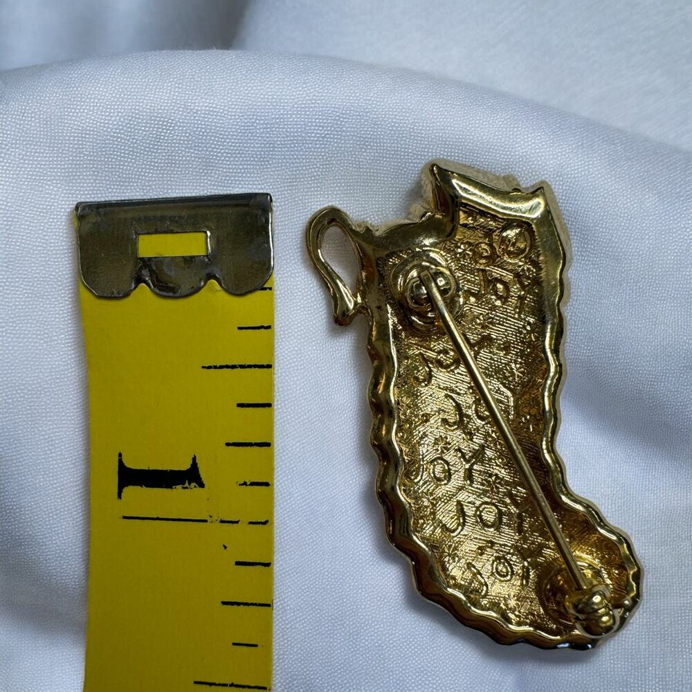Vintage Swarovski Swan Signed Gold Plated Colorful Christmas Stocking Brooch - Picture 4 of 4